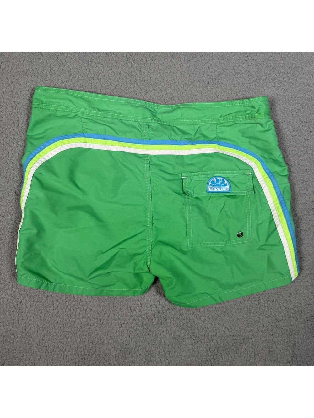 Sundek Swim Trunks Green Rainbow Striped Swim Trunks Nylon Size 34